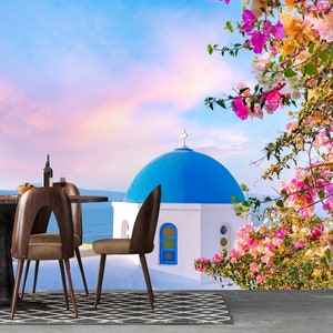 Santorini Wall Mural: Greek Island View, Peel and Stick Wallpaper