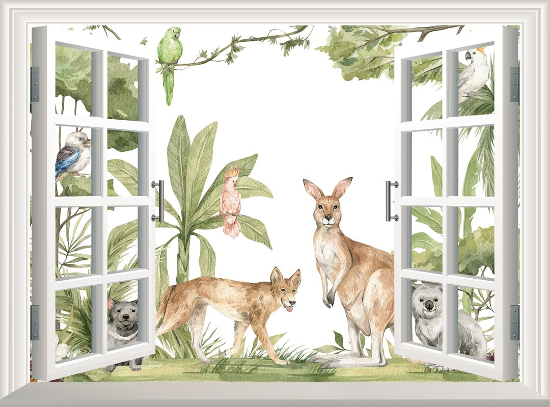 Safari Animals Wall Decal Kids Wall Sticker 3D Window Effect Jungle ...