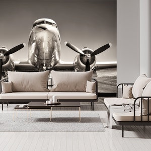 Airplane wallpaper, Self Adhesive Peel and Stick Airplane on a Runway Wallpaper Removable Vinyl Wall Mural Entryway Office Giant Wall Decor image 4