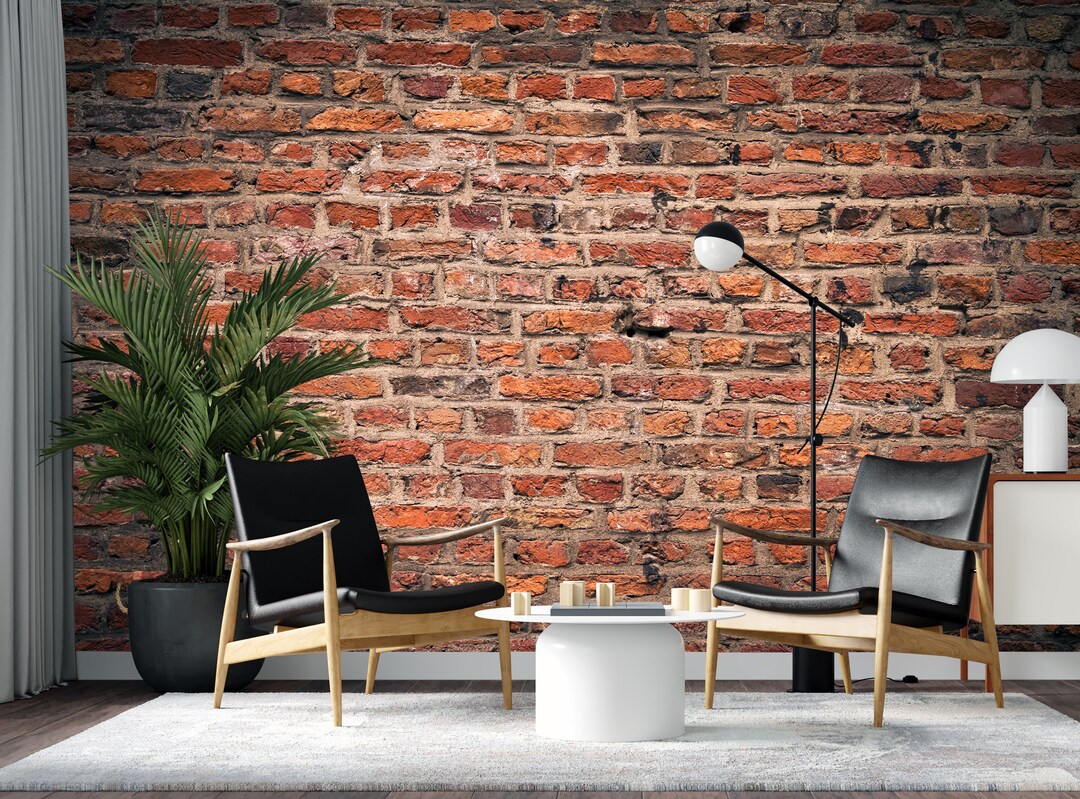 Old Red Brick Wallpaper Rustic Country Industrial Texture Stone Self