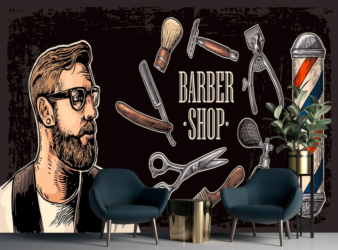 Barber Wallpaper, Barber Shop Wall Mural, Peel and Stick Vinyl Photo