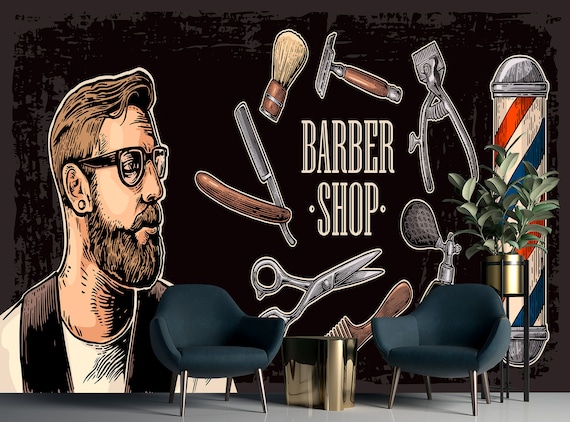 Buy Barber Wallpaper Barber Shop Wall Mural Peel and Stick Vinyl Online in  India - Etsy