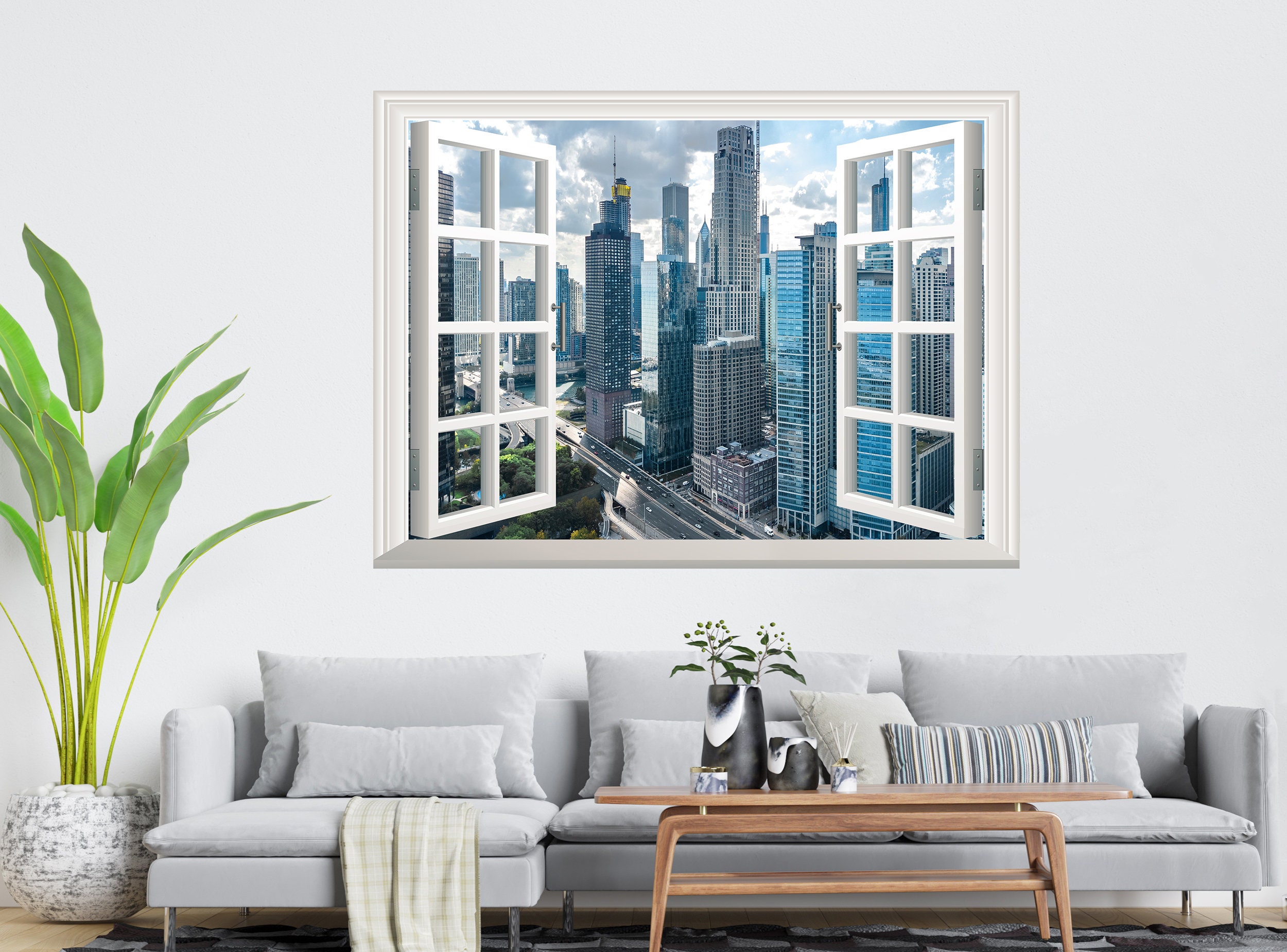 3d Window View Wall Stickers City Of The Future Wall Decal Sticker Frame  Mural Effect Home Decor Bedroom Living Room Kitchen - Wall Stickers -  AliExpress