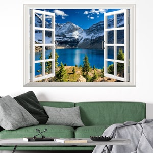 Lake Mountains Wandtattoo Wandtattoo Wandtattoo 3D Fenstereffekt Ansicht Wand fensterrahmen abnehmbar Vinyl Kunst Tapete Wanddekoration Fenster Poster Bild 2