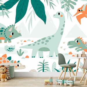 Papel pintado de dinosaurios, animales, papel pintado autoadhesivo, extraíble, para pared infantil, dibujos animados tropicales, para habitación infantil.