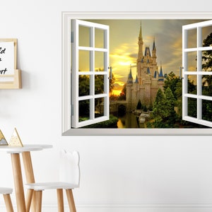 Castle Wall Sticker 3D Window Effect View Cinderella Wall Decal Removable Vinyl Art Poster Mural Self Adhesive Decor Kids Room image 3