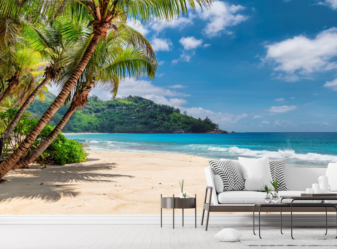 Tropical Beach Wall Mural Peel and Stick Self Adhesive Palm Trees ...
