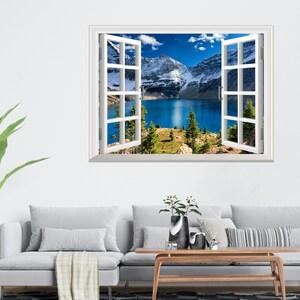 Lake Mountains Wandtattoo Wandtattoo Wandtattoo 3D Fenstereffekt Ansicht Wand fensterrahmen abnehmbar Vinyl Kunst Tapete Wanddekoration Fenster Poster Bild 4