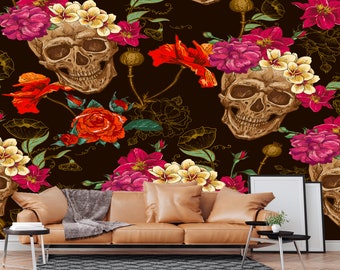 Floral Cream Pink Red Sugar Skull Wall Mural Photo Wallpaper GIANT WALL DECOR Floral Cream Pink Red Sugar Skull Wall Mural Photo Wallpaper GIANT WALL DECOR
