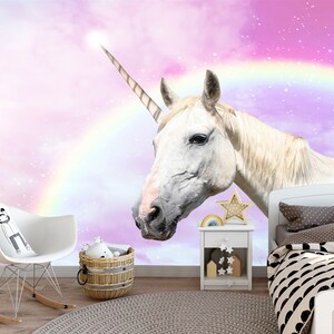 Rainbow Unicorn Wallpaper Mural - Peel and Stick Kids Room Decor