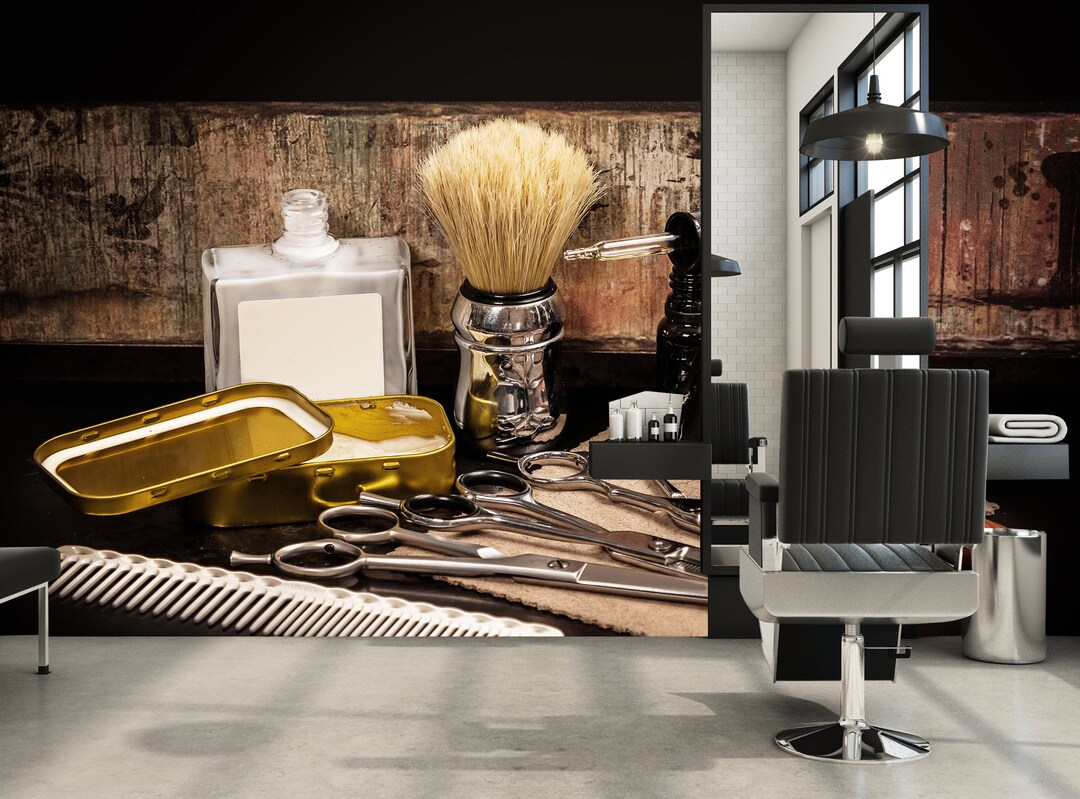 Barber Wallpaper, Barber Shop Wall Mural, Peel and Stick Wallpaper