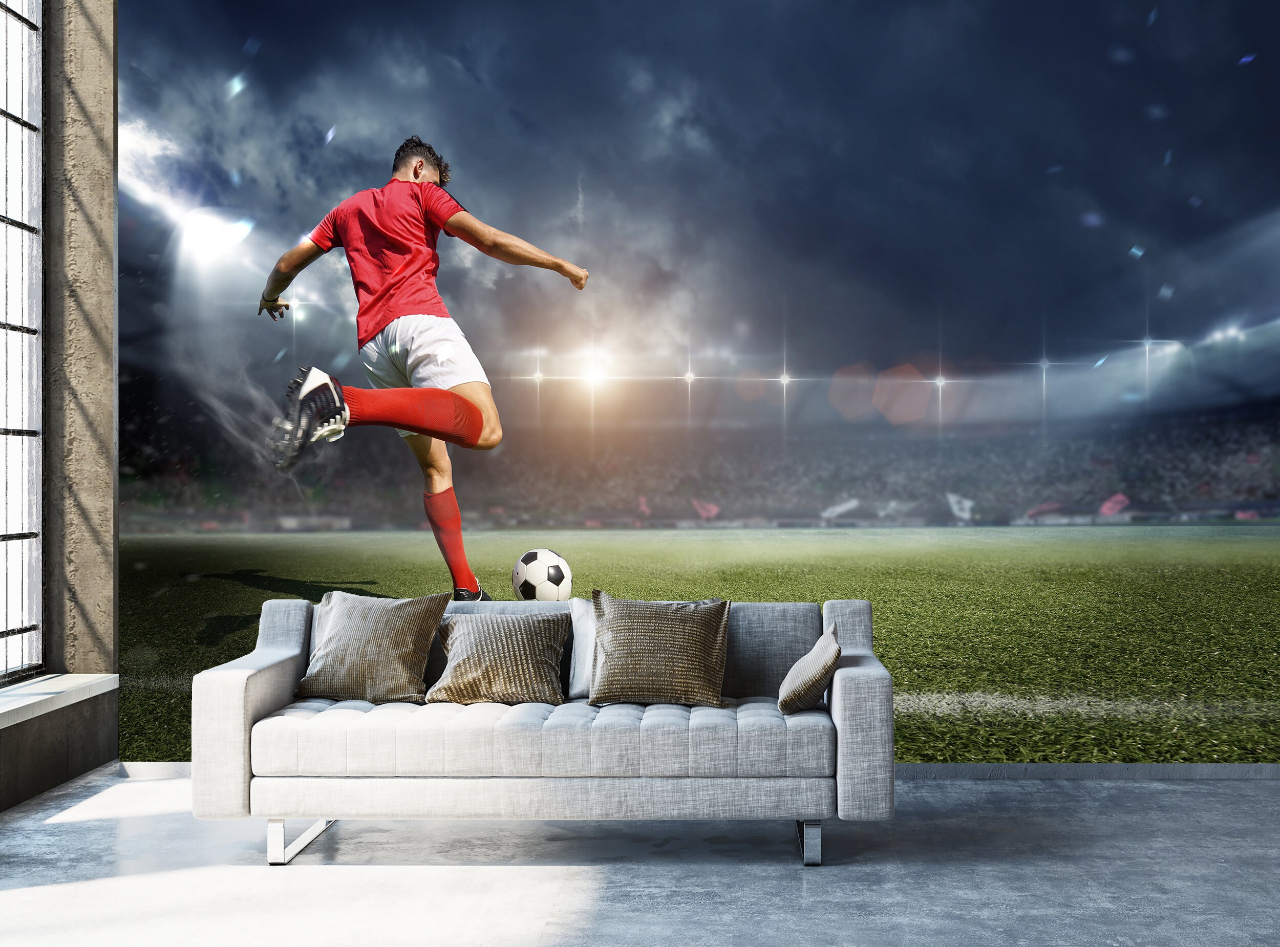 3D Football Peel and Stick Wallpaper Sport Mural Player Etsy