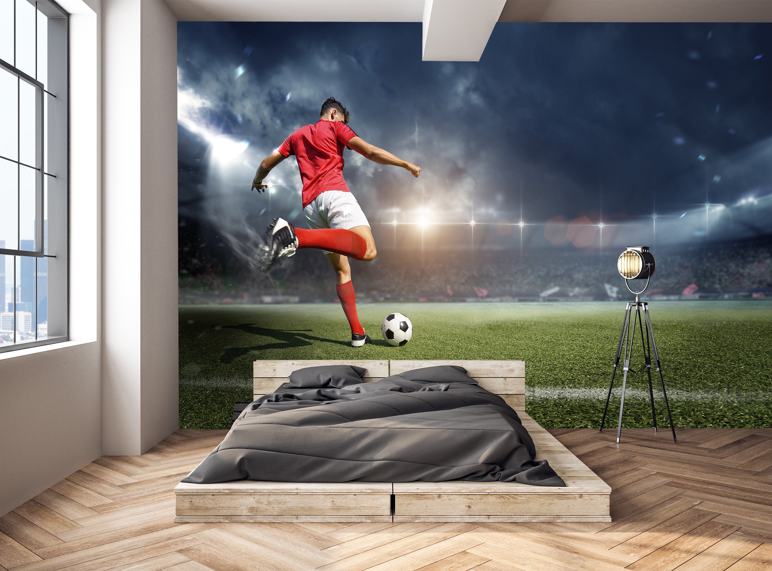 3D Football Peel and Stick Wallpaper Sport Mural Player Etsy