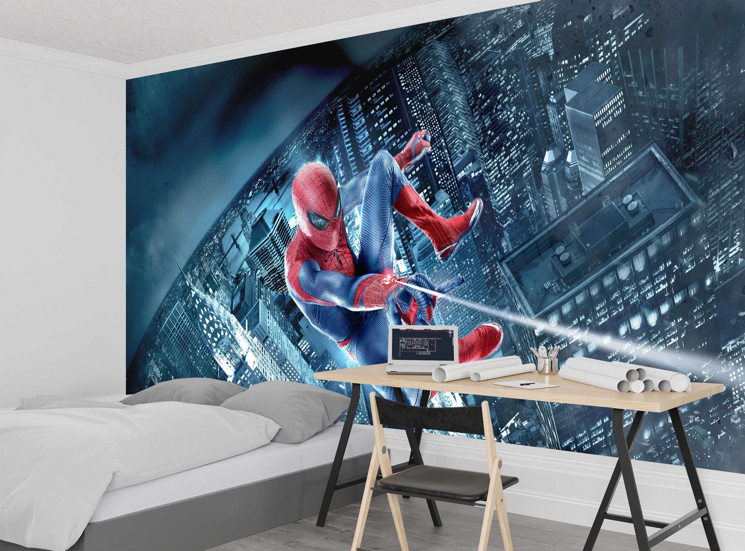 Spiderman Wallpaper Kids Wall Mural Teenager Wallpaper Etsy