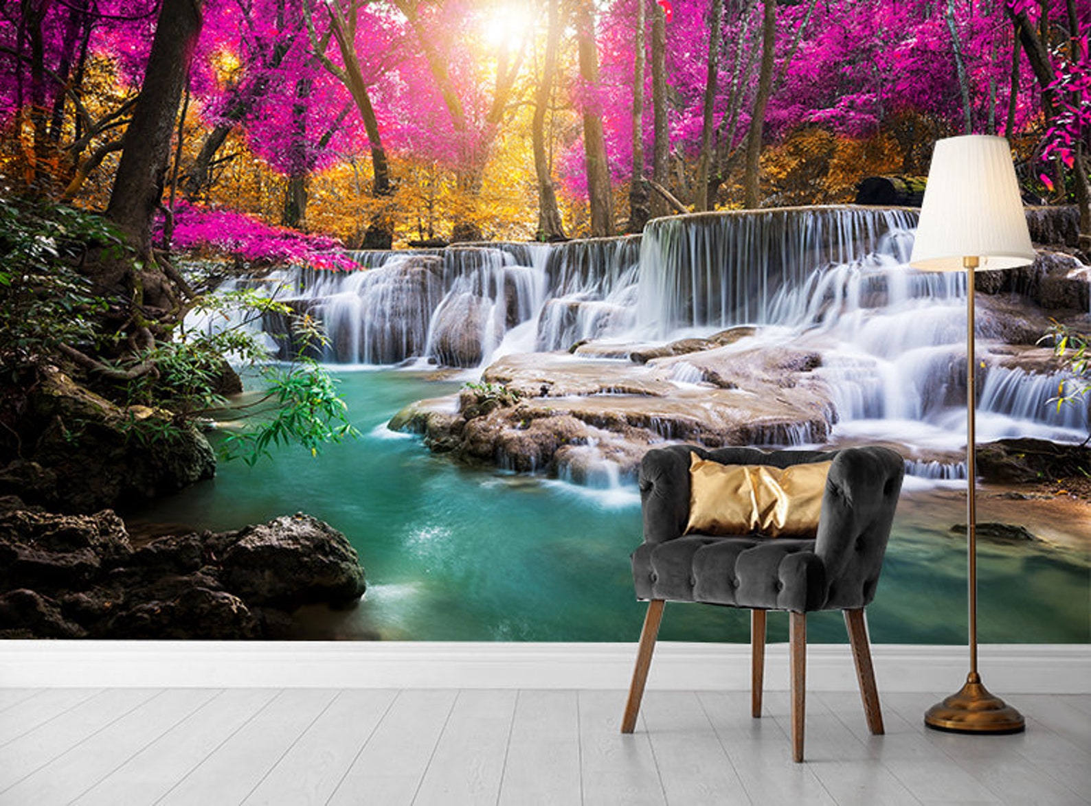 Landscape Wallpaper Mural Peel And Stick Waterfall Wall Mural Etsy