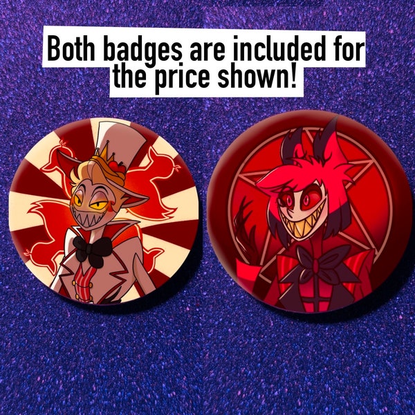 Alastor and Lucifer hazbin hotel badges