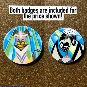 Adam and Lute hazbin hotel badges