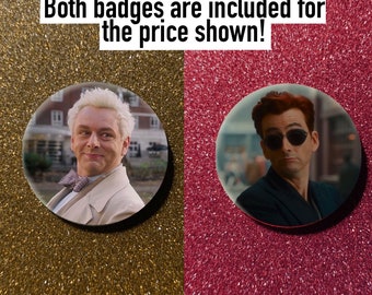 Crowley and aziraphale good omens badges