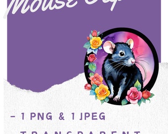 Mouse and Flower - PNG & JPEG - Clipart - Crafts - Mixed Media - Mouse Clipart - Rat Clipart