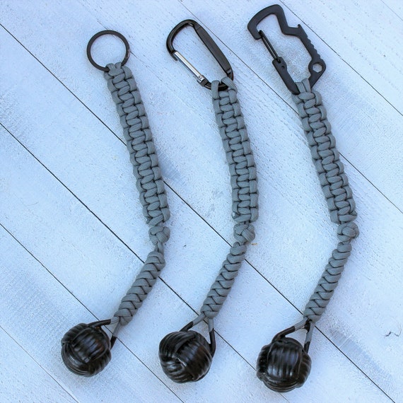 Hand Made Emergency Monkey Fist Keychain 1" Chrome Plated Steel Bearing Paracord 