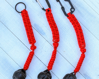 Handcrafted Hot Red Monkey Fist Keychain – 550 Paracord, Emergency Safety