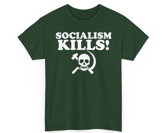Socialisme doodt afbeelding | Gedurfde antisocialistische kunst | Zwart-wit politiek ontwerp - zwaar katoenen uniseks T-shirt