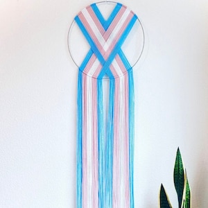 Transgender pride macramé wall hanging, trans pride flag, pride decor, transgender decor, trans pride wall art, pride month, gift for them