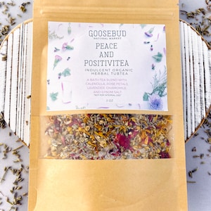 Peace and Positivitea, Organic herbal bath, TubTea, Herbs and Epsom, Bath Tea, bath herbs, pain relief bath, self care, mother's Day gift