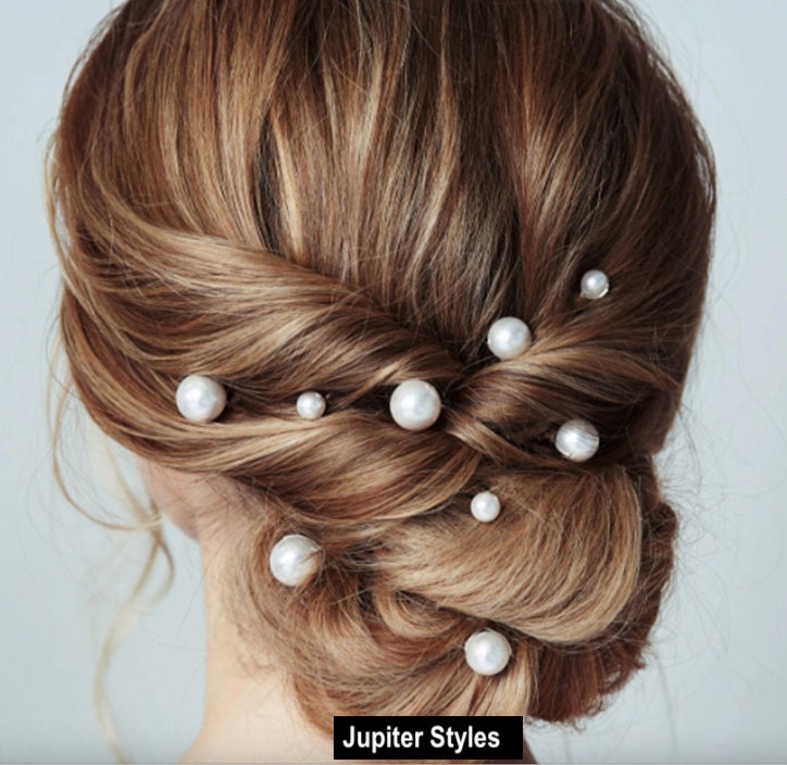 Silver Gold U Shaped Pearl Hair Pins Set of 7, Bridal Hair  display picture 2