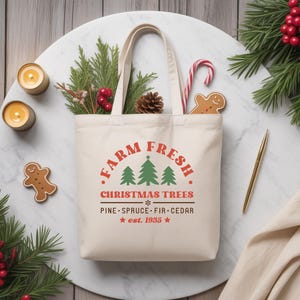 Farm Fresh Christmas Trees Tote Bag – Rustic Holiday Market Bag