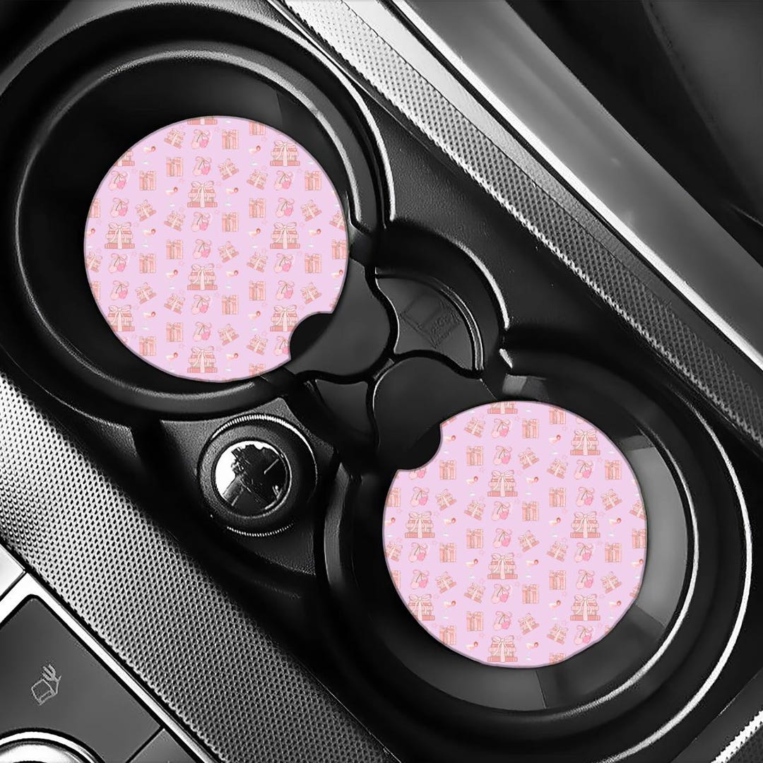 Pink Button Coaster Pink Coquette Car Coasters Set of 2 | Girly Bow Cup Holder Coasters ...
