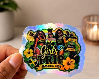 Pegatinas holográficas de viaje de chicas a Jamaica - Juego de 4