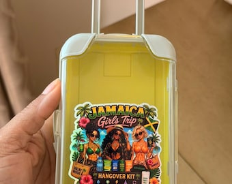 Kit de recuperación para la resaca en mini maleta para viajes a Jamaica para chicas / Pegatina holográfica