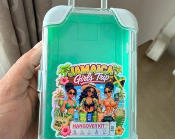 Kit de recuperación para la resaca en mini maleta para viajes a Jamaica para chicas / Pegatina holográfica