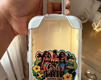 Kit para recuperarse de la resaca para el viaje de chicas a Jamaica 2026 / Mini maleta de recuerdo para fiestas / Pegatina holográfica