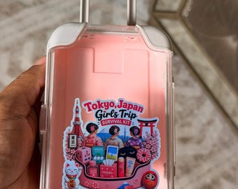Kit de supervivencia para viaje de chicas a Tokio, Japón: mini maleta de recuerdo para fiestas / pegatina holográfica