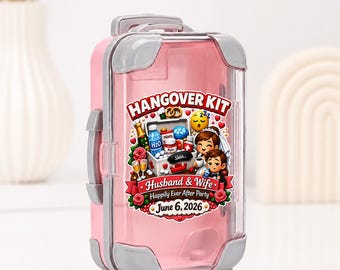 Kit de recuperación de resaca personalizado para novios - Juego de 24 pegatinas