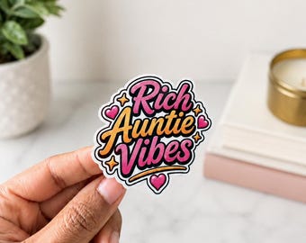 Pegatina holográfica Rich Auntie Vibes / Juego de 4 pegatinas troqueladas / Pegatina para portátil