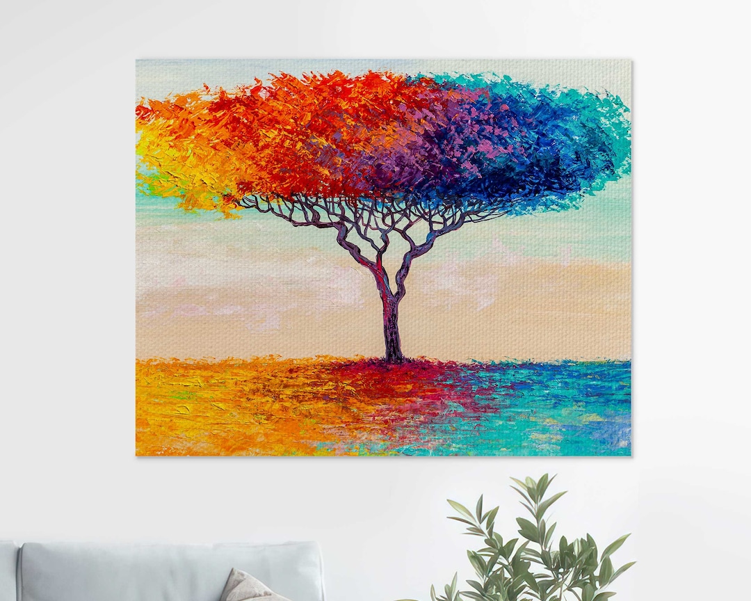 Colorful Tree Wall Art 5 Panel Pictures With Design Canvas Set Seasons