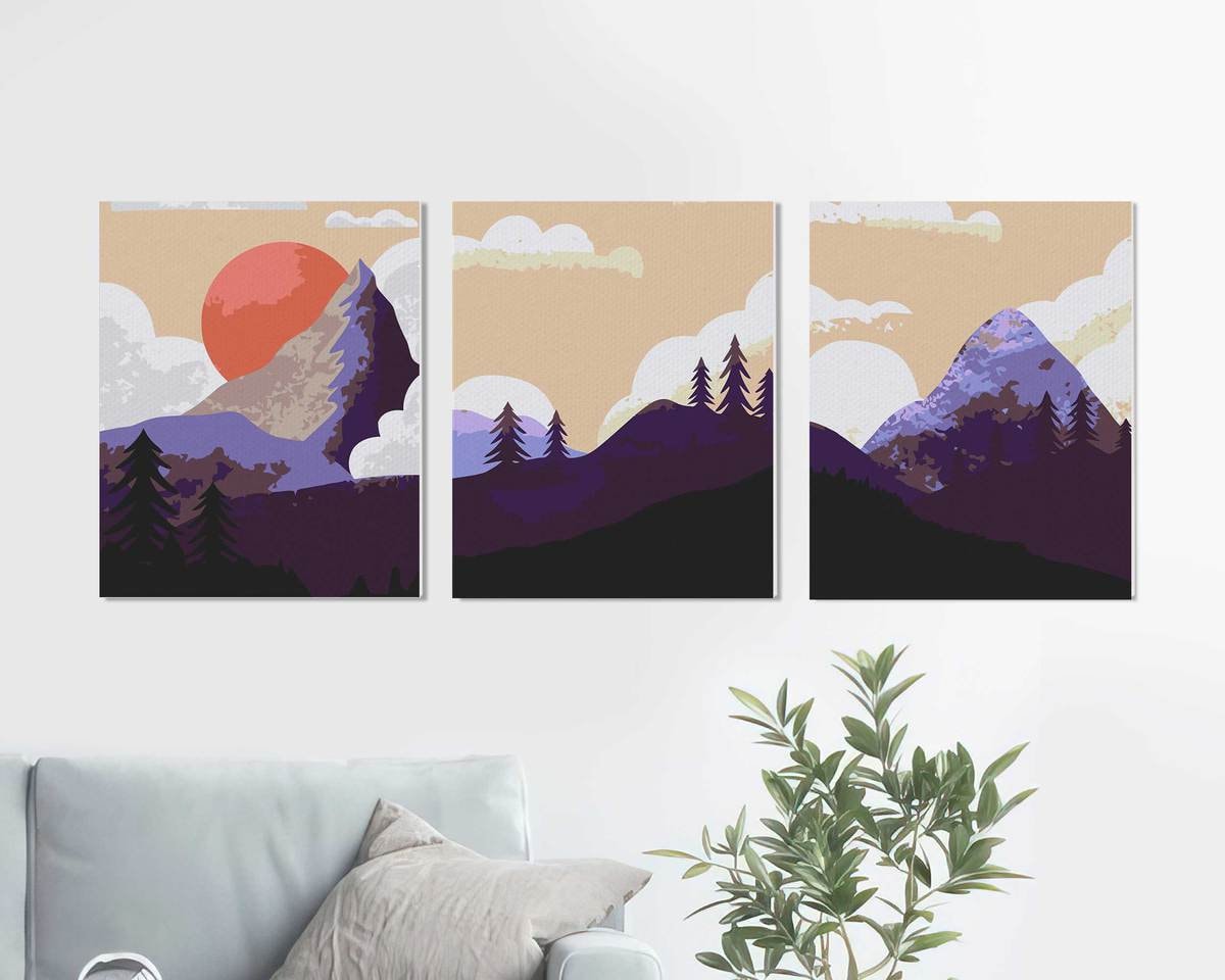 Sun Painting By Numbers Multi-Panel DIY Kit Panels Nature Painting By Numbers KIT Mountains Painting Art Paint By Numbers 3 Panels DA0699