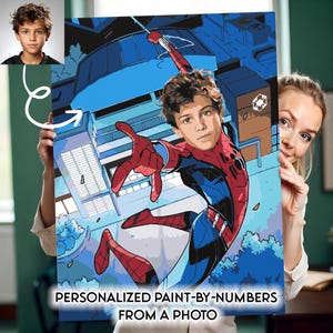 Regalo de superhéroe de cumpleaños para hijo, retrato personalizado con foto, retrato de regalo personal, retrato de superhéroe para niños, regalo de Navidad para hijo