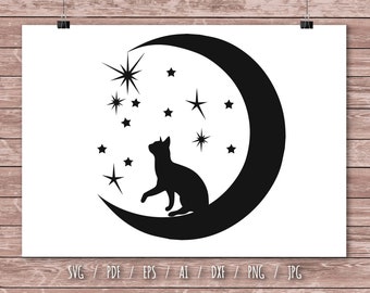 Cat And The Moon Zentangle Svg Mandala Cat And The Moon Svg Zentangle Cat Svg Mandala Moon Svg Cricut Svg File For Cricut Silhouette DA0198
