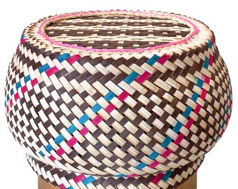 PANWA Bamboo Sticky Rice Serving Basket Handmade 100% Thai Kratip Container Pumpkin Wickerwork with Vegetable Based Dye Family Size