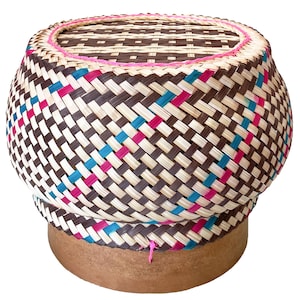 PANWA Bamboo Sticky Rice Serving Basket Handmade 100% Thai Kratip Container Pumpkin Wickerwork with Vegetable Based Dye Family Size