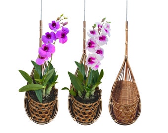 PANWA Handmade 100% Thai Bamboo Woven 4 Inch Hanging Orchid Basket Bird Nest Style Plant Hangers for Gazebo Indoor/Outdoor Flower Planter