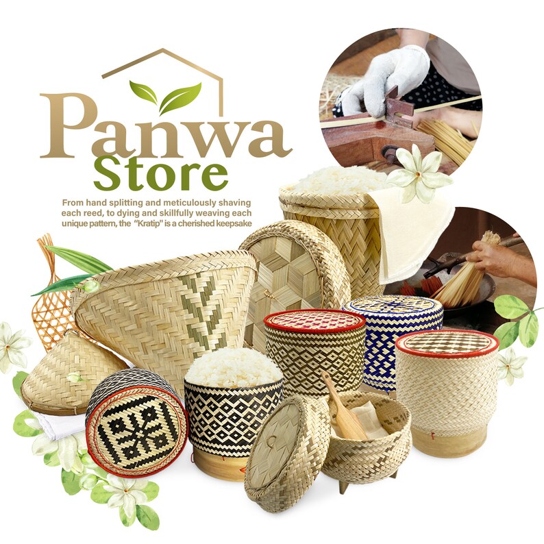 PANWA Traditional Sticky Rice Cooking Steamer Basket Wicker Lid NATURAL