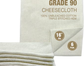 Traditional THAI Sticky Rice 16 & 24 Inch Round 6 Pack Reusable Cheesecloth Grade 90 100% Unbleached Cotton Fabric for Straining and Cooking