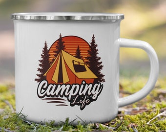 Camping Life Mug Gift For Camping Lovers | Camper Life | Outdoor Life Vacation Mug | Camping Mug Enamel Campfire Mug Camp Gifts