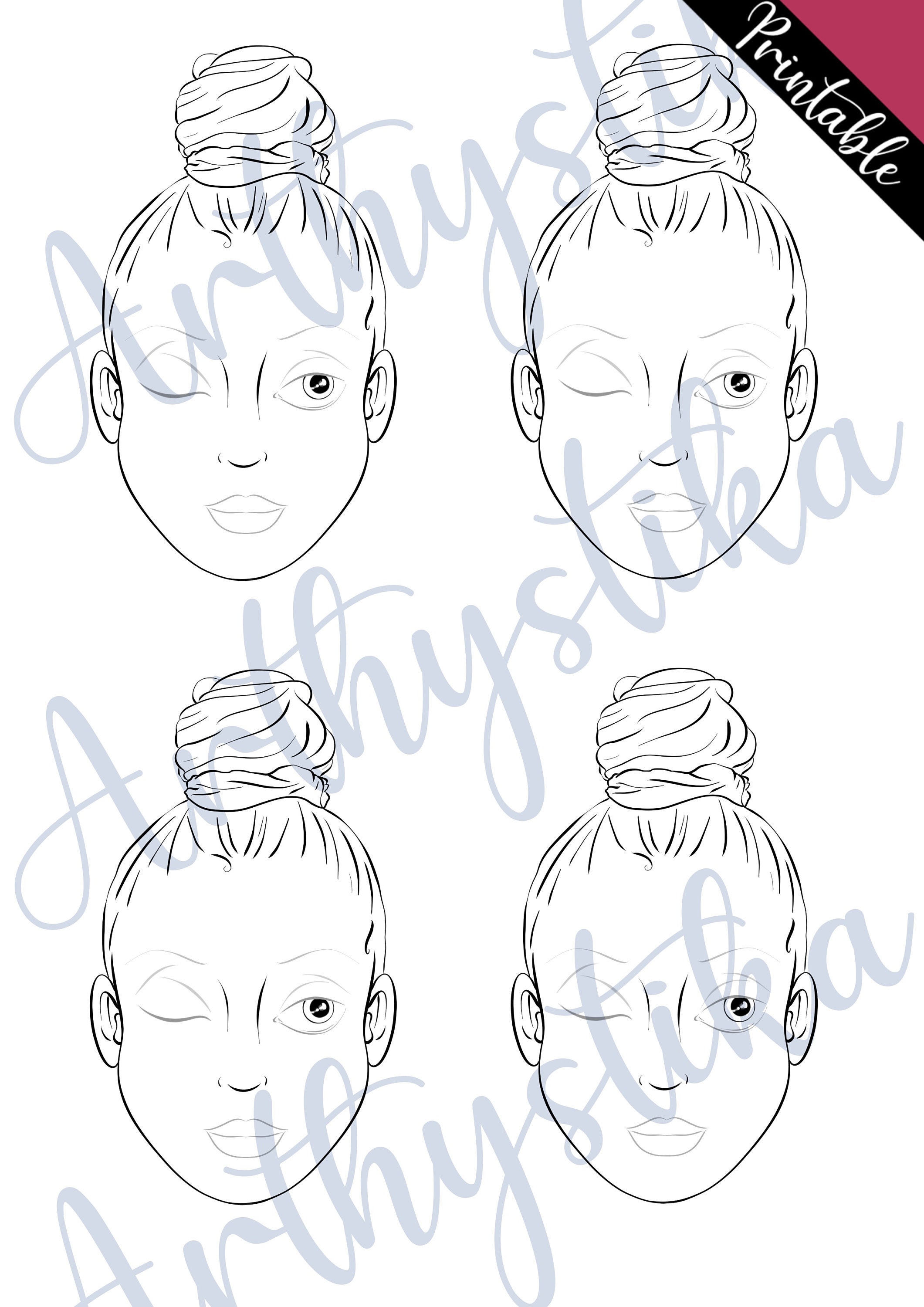 Printable Face Chart Makeup multiple Template With Hair Etsy