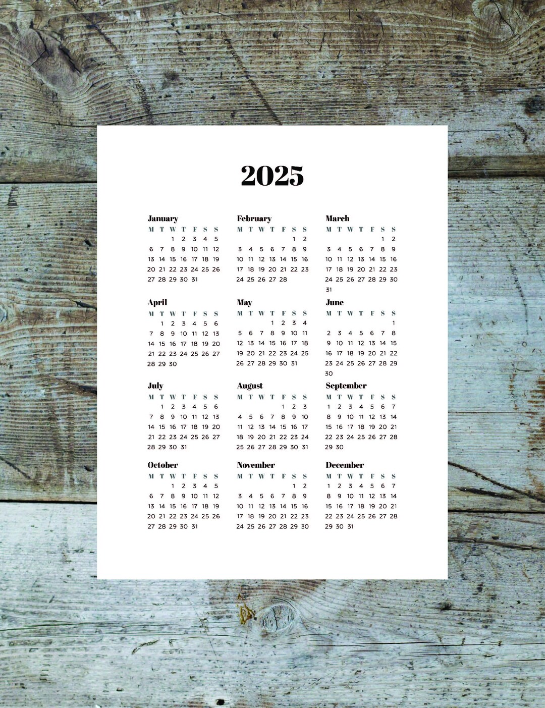2025 Printable Calendar PDF and PNG Etsy